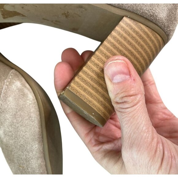 Susina Taupe Suede Peep Toe Lace-Up Block Heel Booties Size 9 - Picture 11 of 12